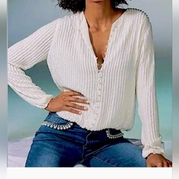 NWOT! Boston Proper Bright White Cardigan Pearl Embellished Women's Top Medium - Picture 3 of 16